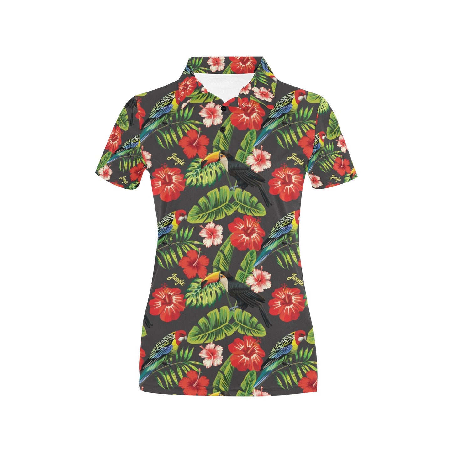 Hibiscus Red With Parrotprint Design LKS303 Women's Polo Shirt