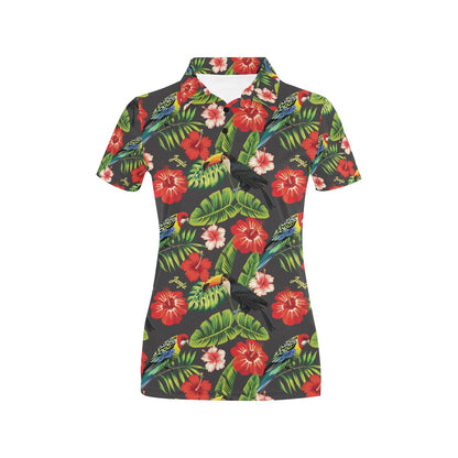 Hibiscus Red With Parrotprint Design LKS303 Women's Polo Shirt