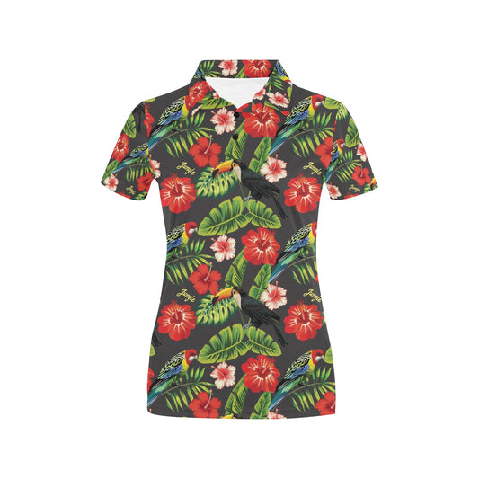 Hibiscus Red With Parrotprint Design LKS303 Women's Polo Shirt
