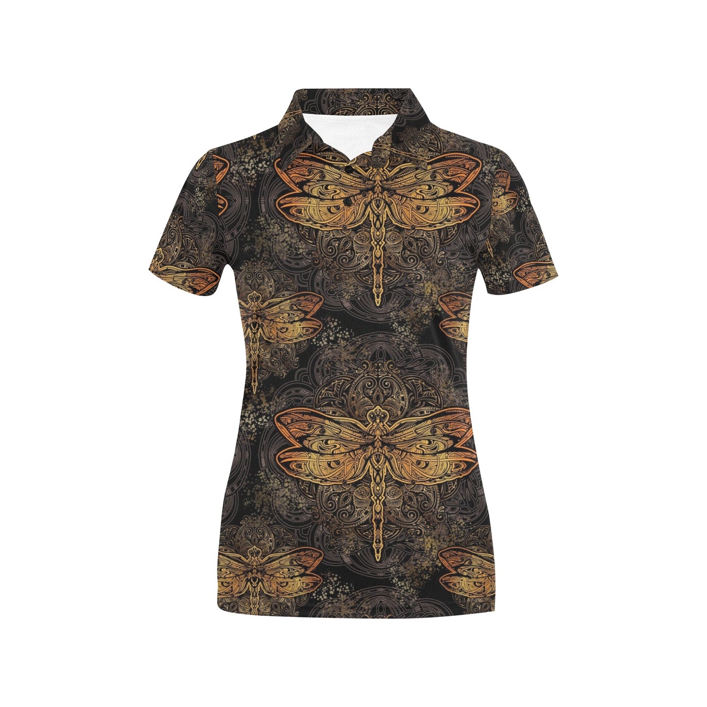 Gold Dragonfly Mandala Women's Polo Shirt