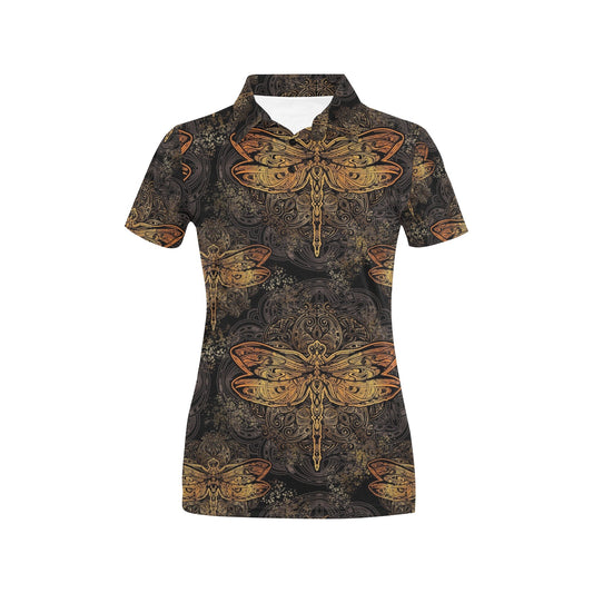 Gold Dragonfly Mandala Women's Polo Shirt