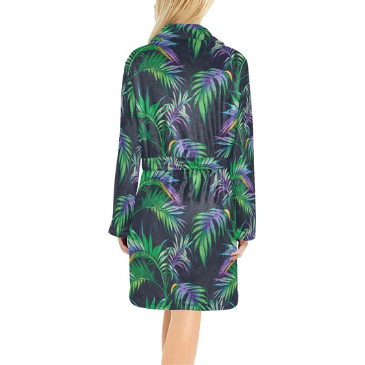 Palm Leaves Pattern Print Design PL04 Women's Fleece Robe
