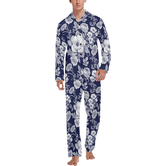 Floral Infrared Pattern Men's Long Pajama Set