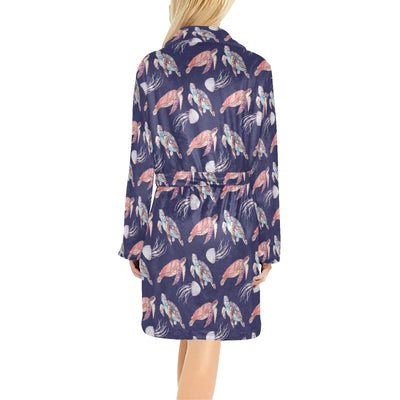 Sea Turtle With Jelly Fish Print Design LKS301 Women's Fleece Robe