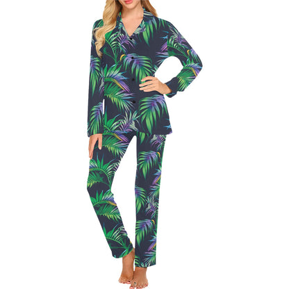 Palm Leaves Pattern Print Design PL04 Women's Long Pajama Set