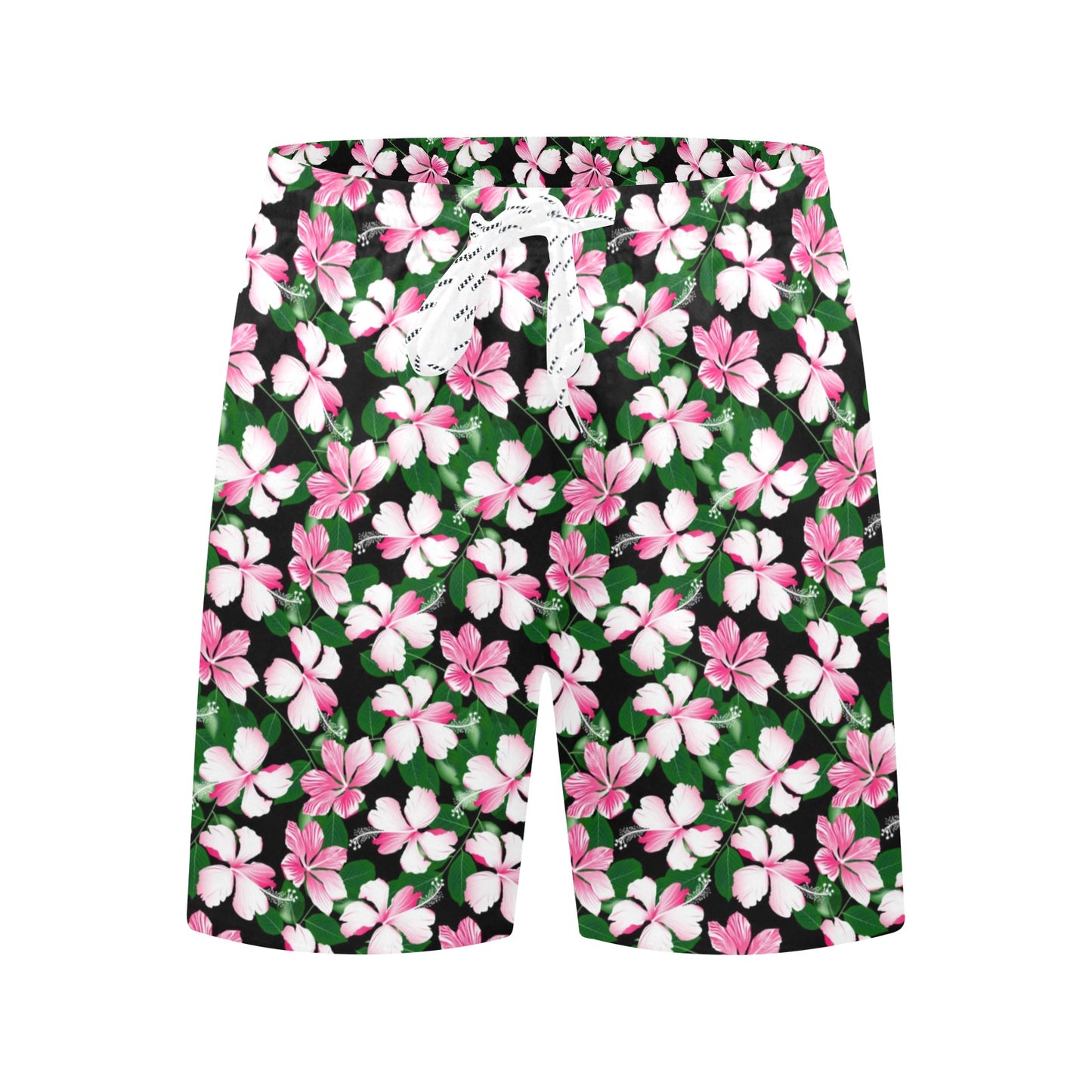 Hibiscus Pink Flower Hawaiian Print Men's Swim Trunks Beach Shorts