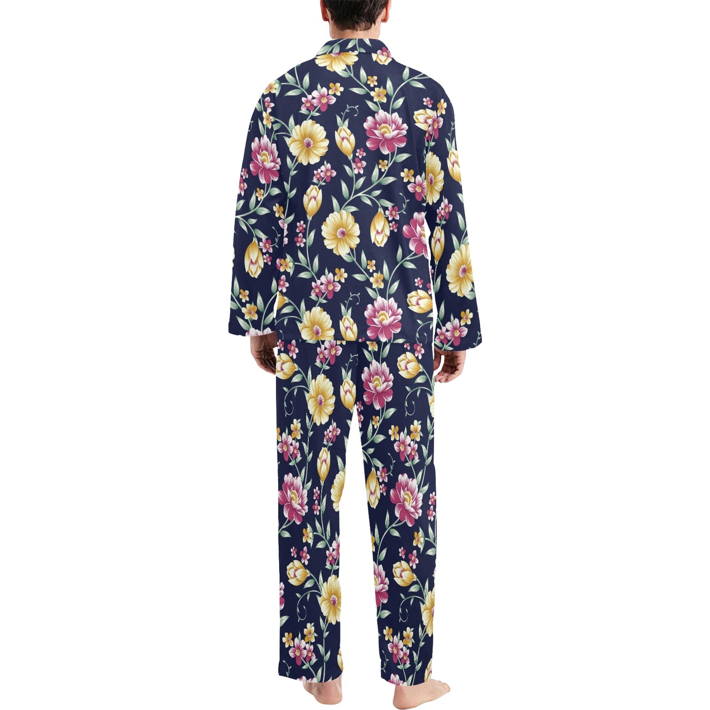 Gerberas Pattern Print Design GB03 Men's Long Pajama Set