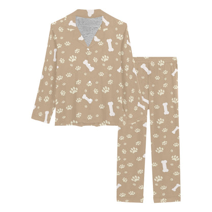Dog Bone Paw Pattern Print Design 01 Women's Long Pajama Set