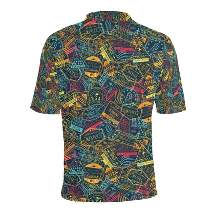 Travel Stamp Colorful Print Design LKS304 Men Polo Shirt