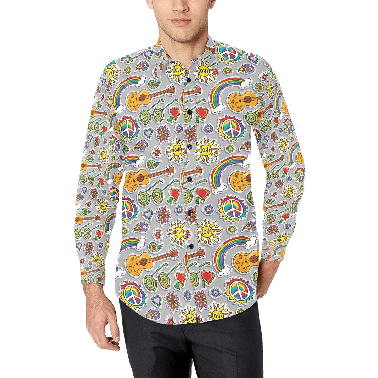Hippie Print Design LKS306 Men's Long Sleeve Dress Shirt