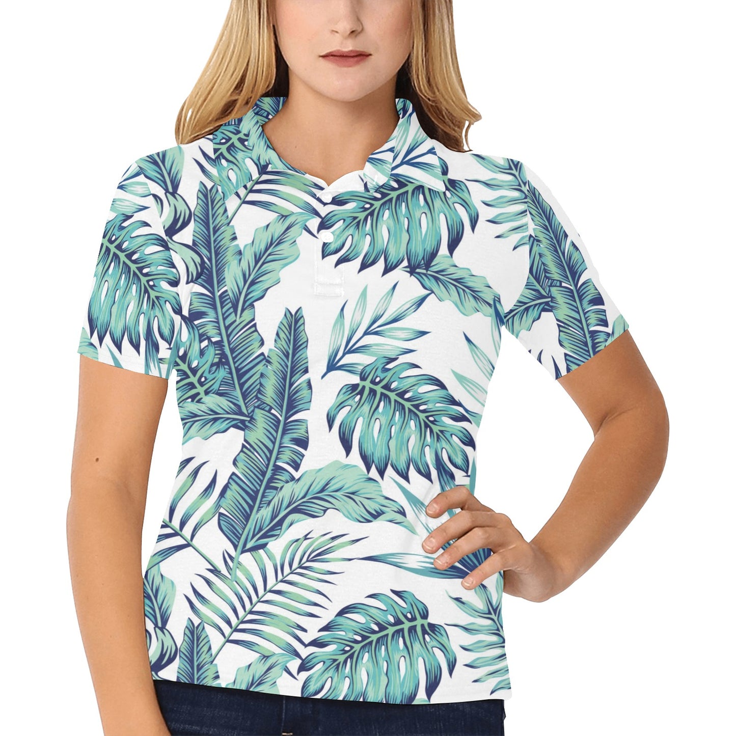 Pattern Tropical Palm Leaves Women's Polo Shirt
