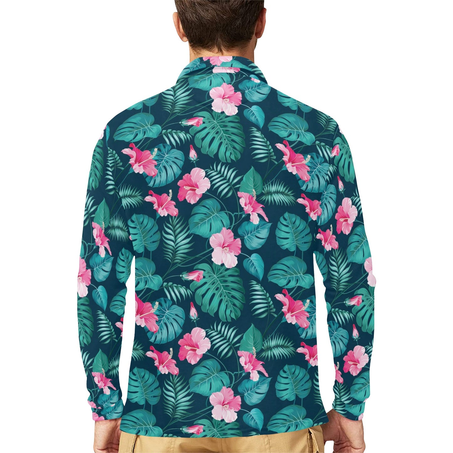 Summer Floral Print Design LKS301 Long Sleeve Polo Shirt For Men's