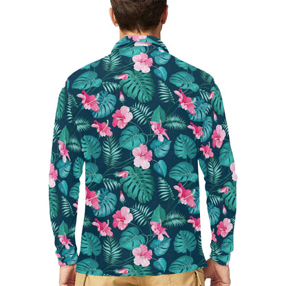 Summer Floral Print Design LKS301 Long Sleeve Polo Shirt For Men's