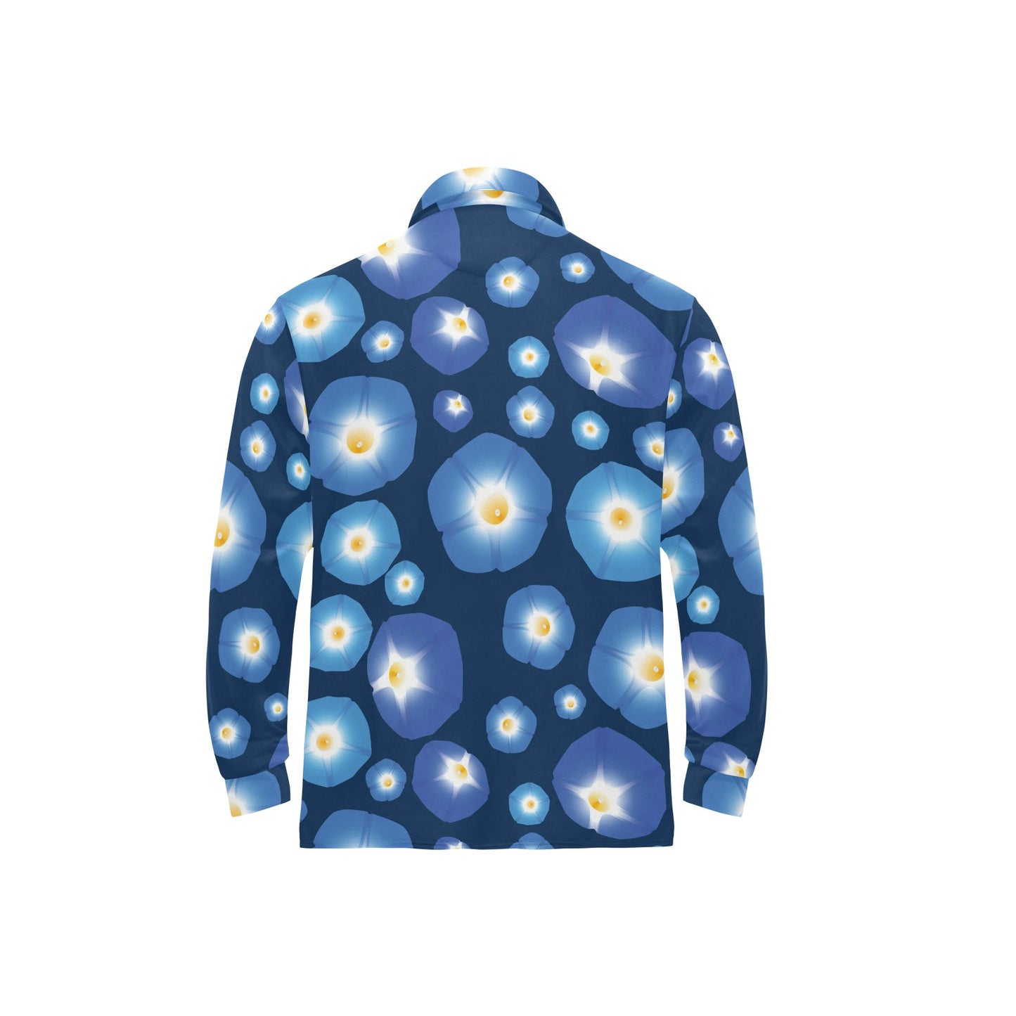 Morning Glory Pattern Print Design 02 Long Sleeve Polo Shirt For Men's