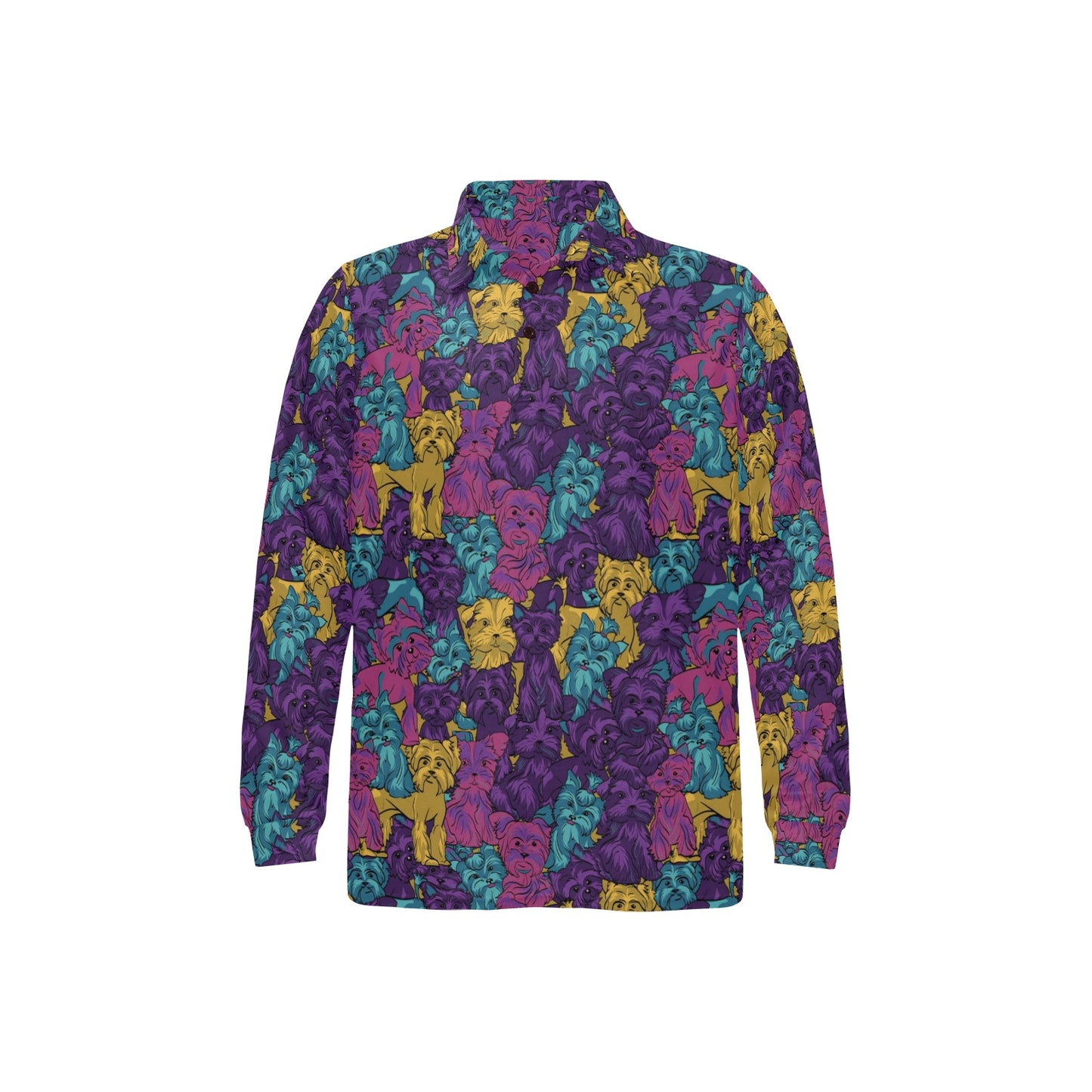 Yorkshire Terriers Print Design LKS3010 Long Sleeve Polo Shirt For Men's