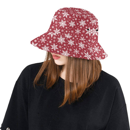 Snowflake Red Print Design LKS302 Unisex Bucket Hat