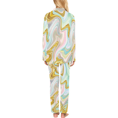 Gold Sweet Marble Women's Long Pajama Set