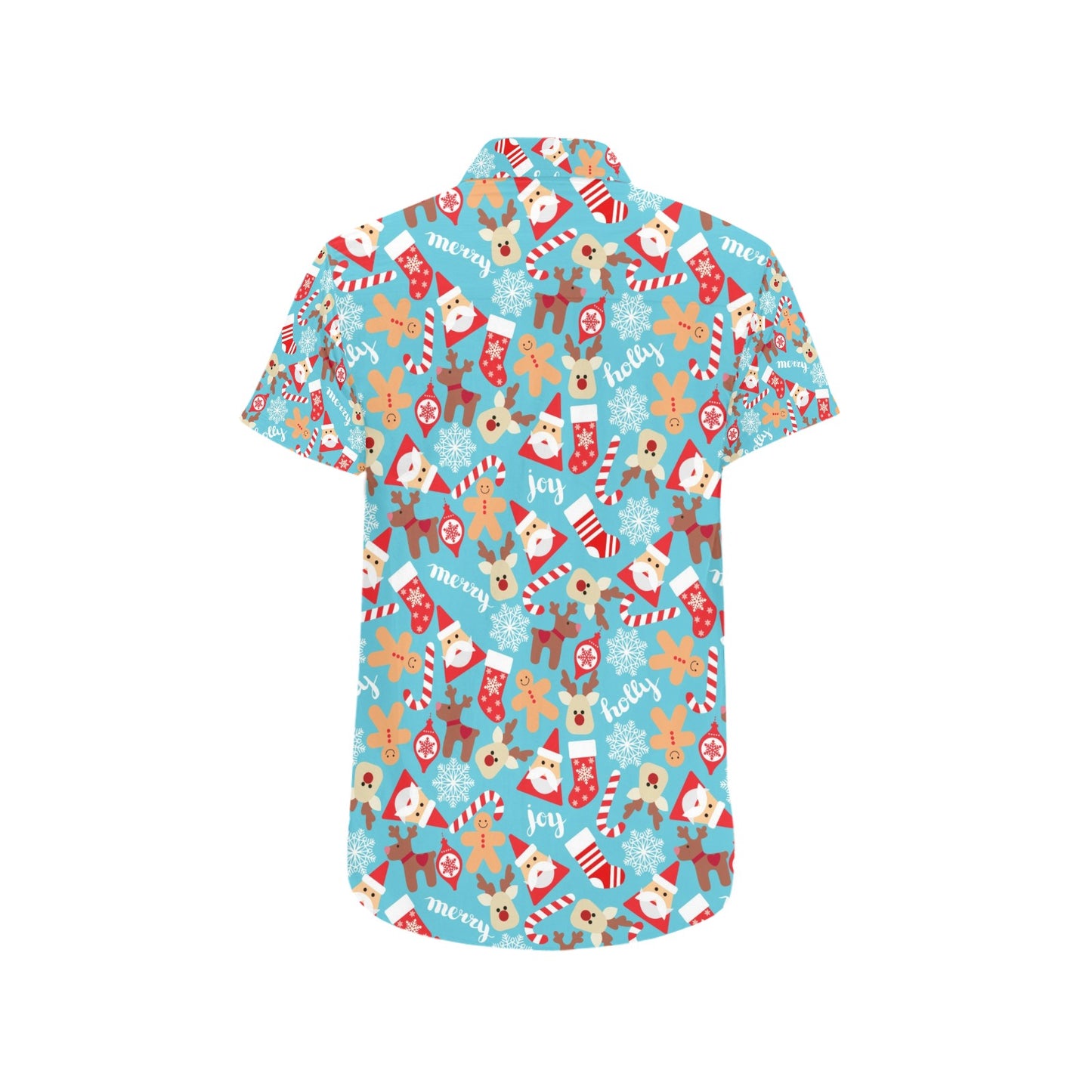 Santa Christmas Themed Print Design LKS306 Men Short Sleeve Button Up Shirt