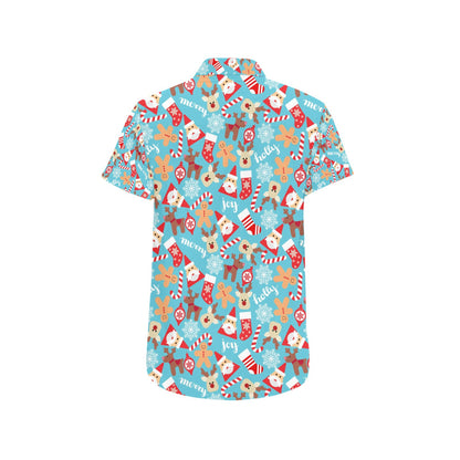 Santa Christmas Themed Print Design LKS306 Men Short Sleeve Button Up Shirt