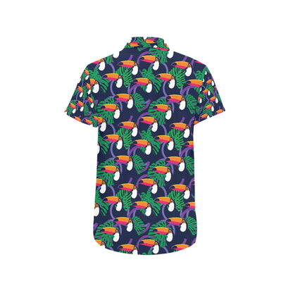 Toucan Print Design LKS302 Men Short Sleeve Button Up Shirt