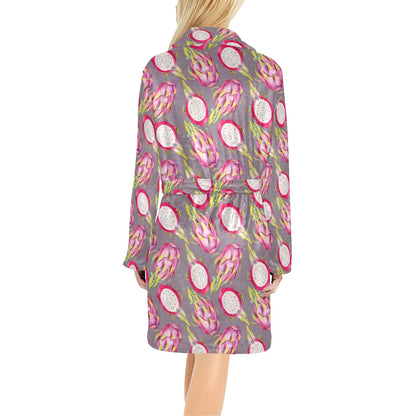 Dragonfruit Pattern Print Design DF03 Women's Fleece Robe