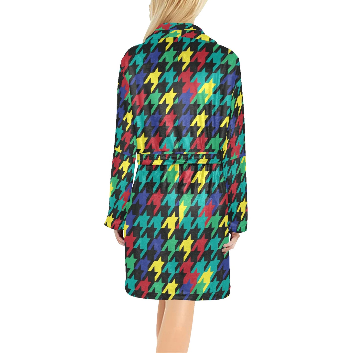 Houndstooth Colorful Pattern Print Design 02 Women's Fleece Robe