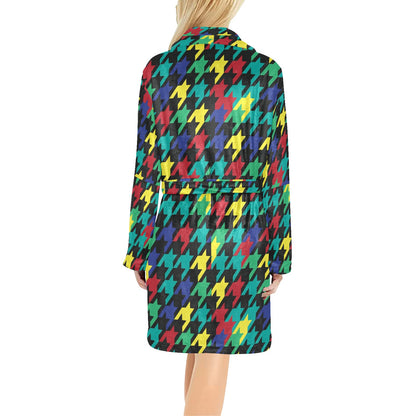 Houndstooth Colorful Pattern Print Design 02 Women's Fleece Robe