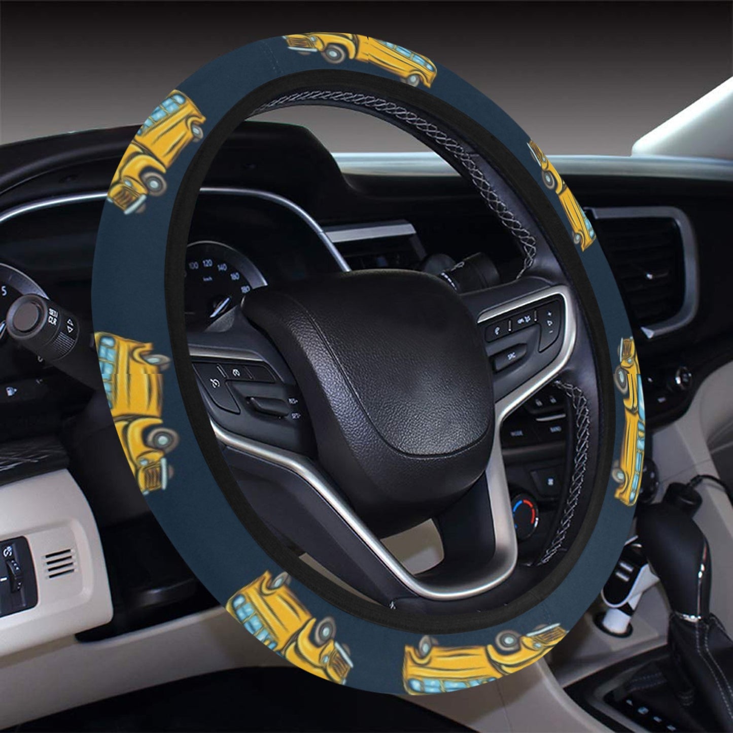 School Bus Print Design LKS304 Steering Wheel Cover with Elastic Edge
