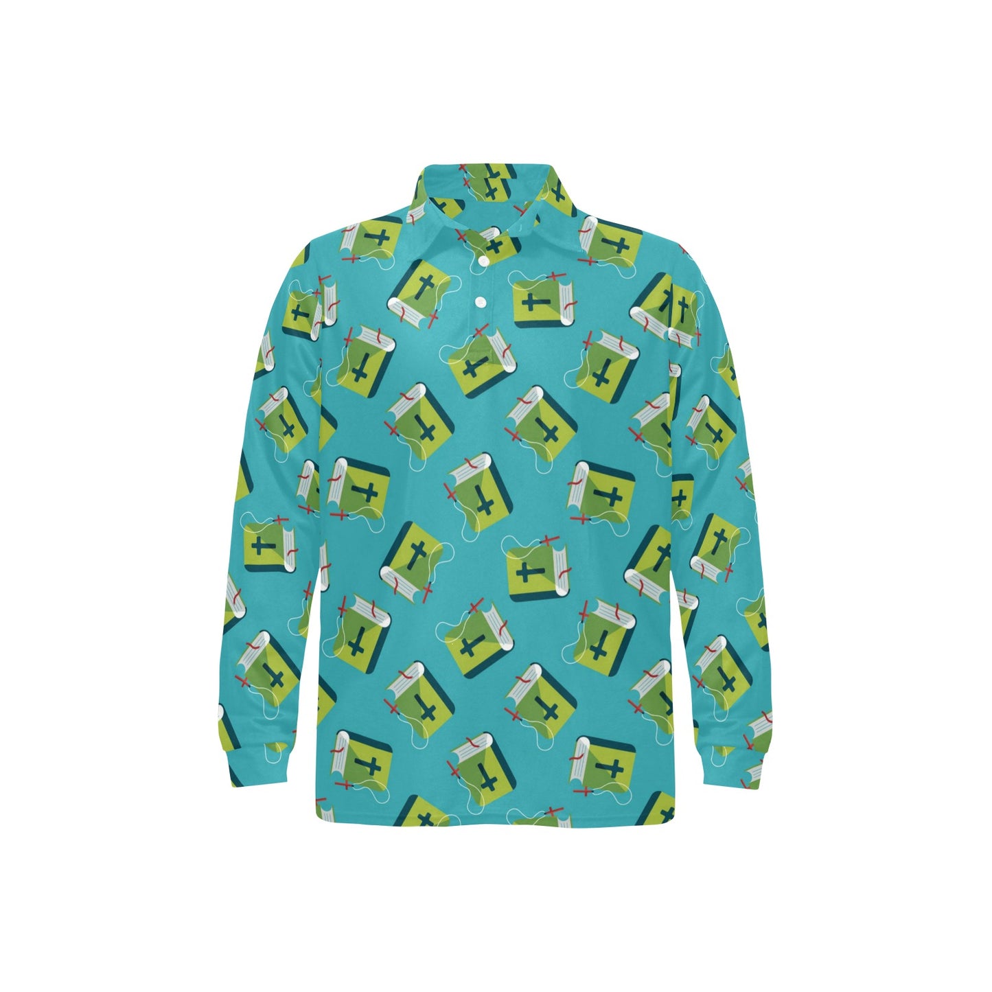 Bible Pattern Print Design 01 Long Sleeve Polo Shirt For Men's