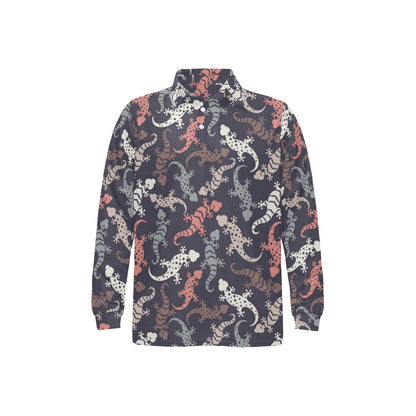 Gecko Pattern Print Design 02 Long Sleeve Polo Shirt For Men's