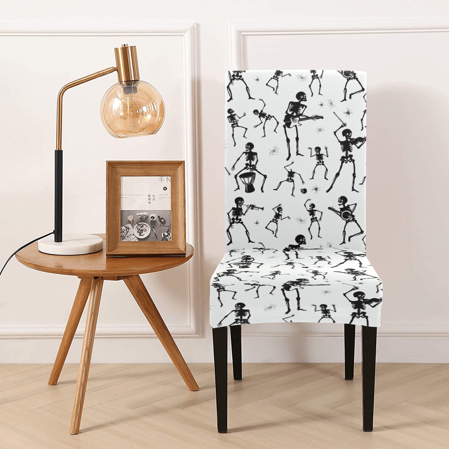 Skeleton Music Player Print Design LKS303 Dining Chair Slipcover