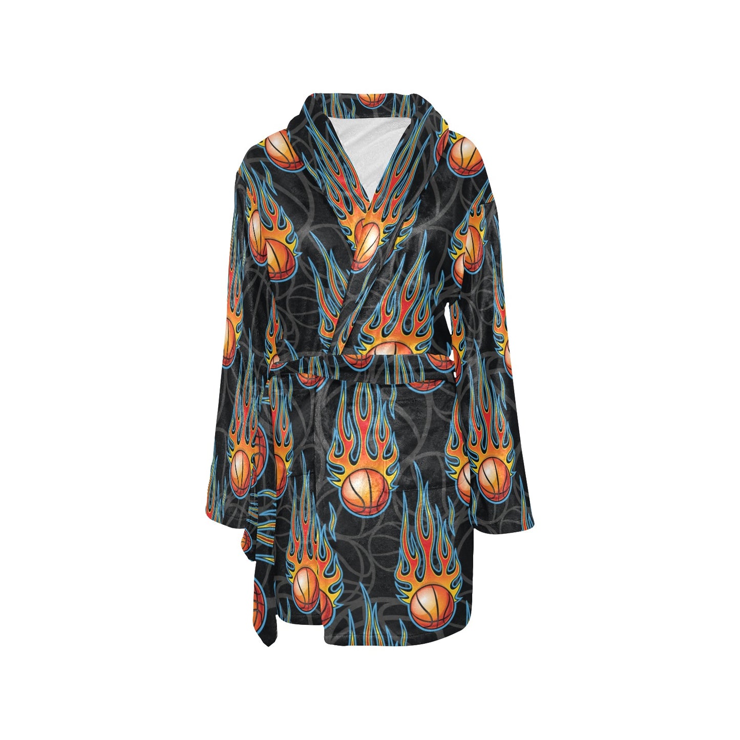 Basketball Fire Print Pattern Women's Fleece Robe