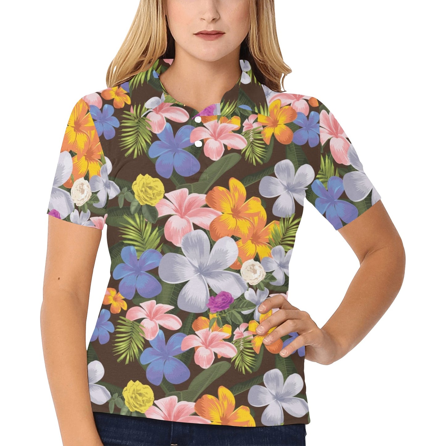 Plumeria Pattern Print Design PM03 Women's Polo Shirt