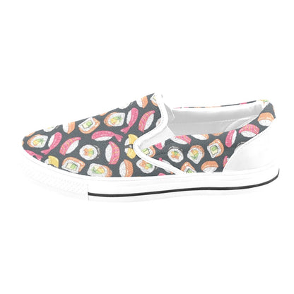 Sushi Print Design LKS306 White Slip Ons Canvas Women's Shoes