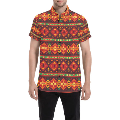 Southwest Pattern Print Design LKS309 Men Short Sleeve Button Up Shirt