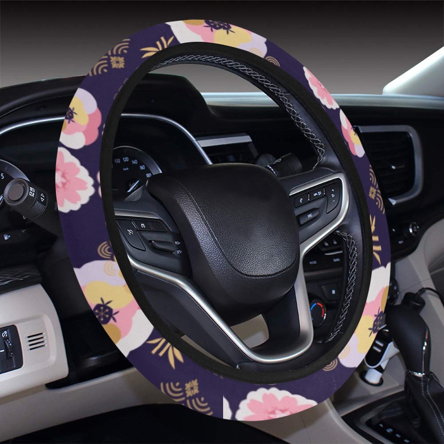 Sakura Japan Style Print Design LKS302 Steering Wheel Cover with Elastic Edge
