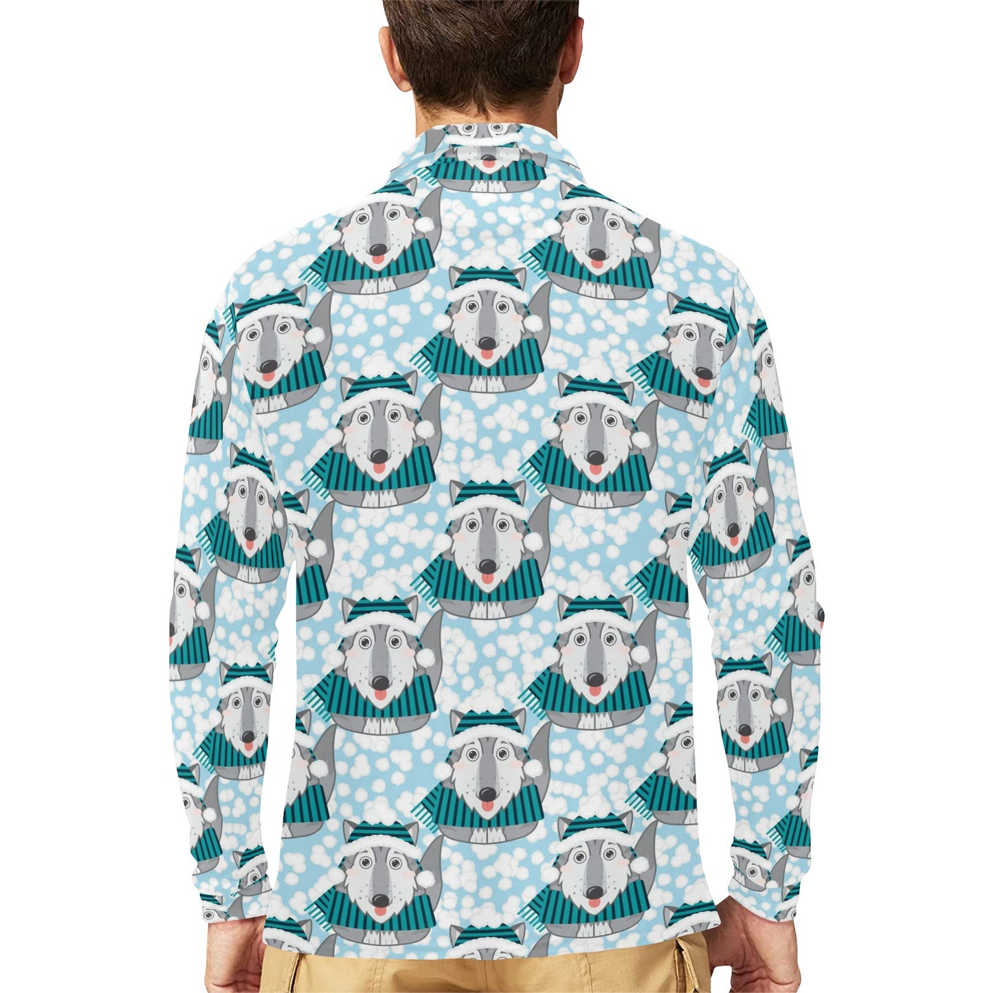 Alaskan Malamute Pattern Print Design 01 Long Sleeve Polo Shirt For Men's