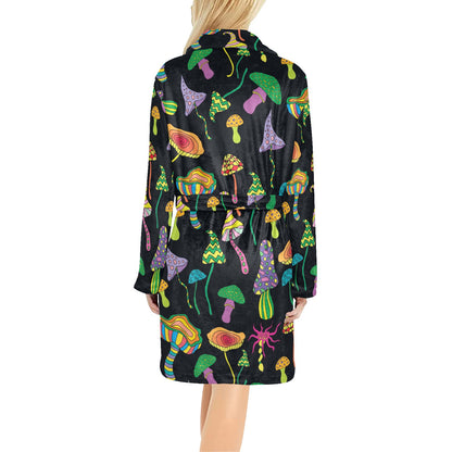 Psychedelic Mushroom Pattern Print Design A02 Women's Fleece Robe