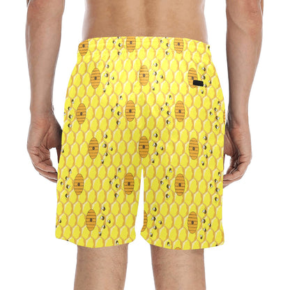 Honey Bee Print Design LKS303 Men's Swim Trunks Beach Shorts
