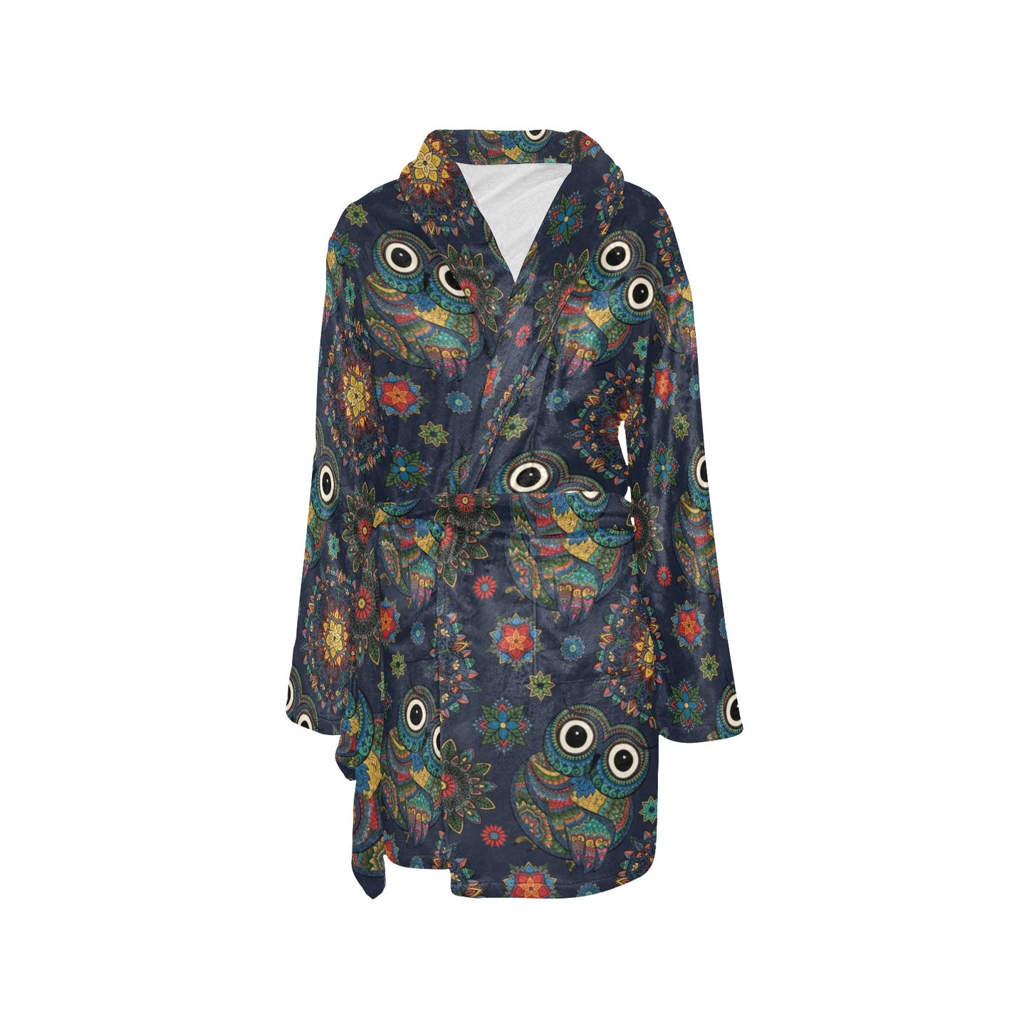 Owl Boho Style Pattern Print Design A04 Women's Fleece Robe