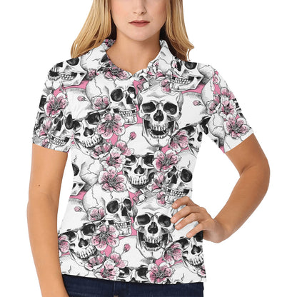 Cherry Blossom Pattern Print Design CB03 Women's Polo Shirt