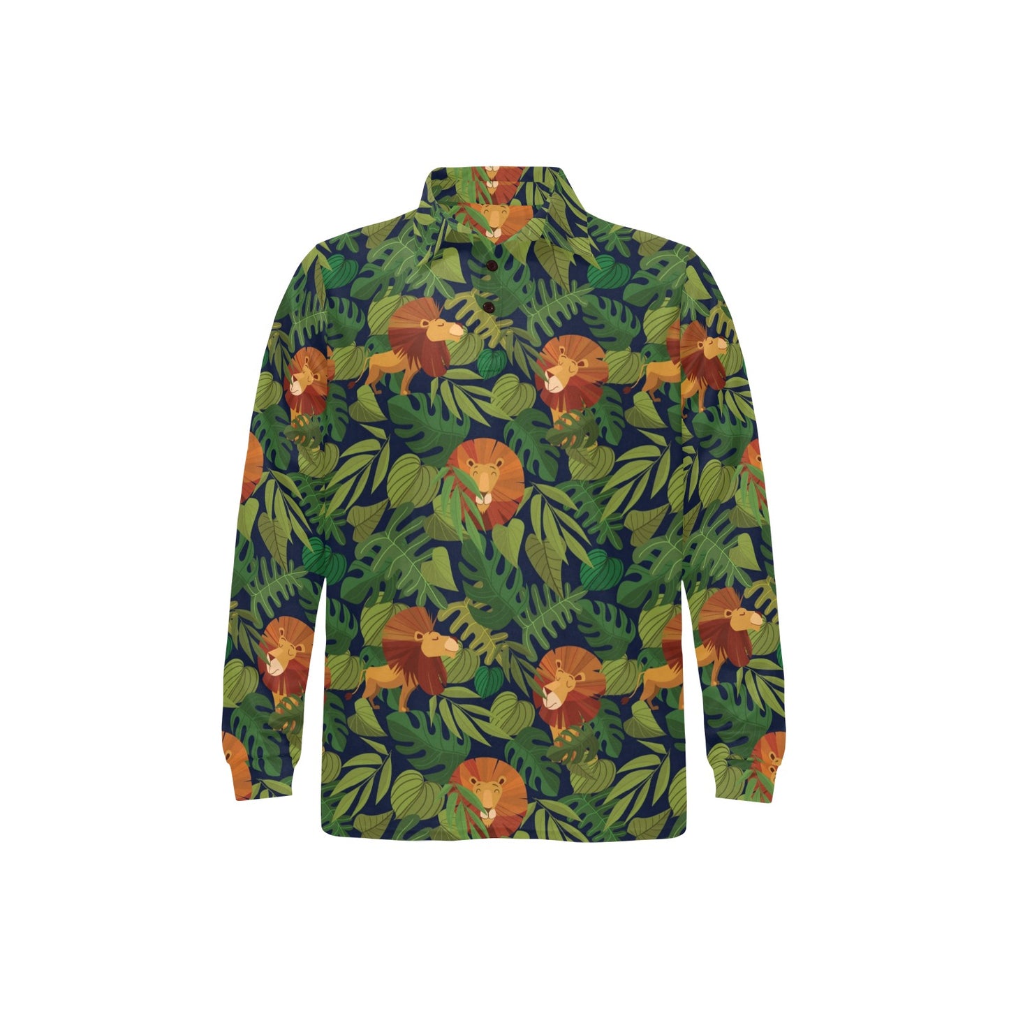 Lion Jungle Pattern Print Design 05 Long Sleeve Polo Shirt For Men's
