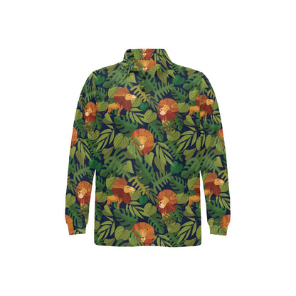 Lion Jungle Pattern Print Design 05 Long Sleeve Polo Shirt For Men's