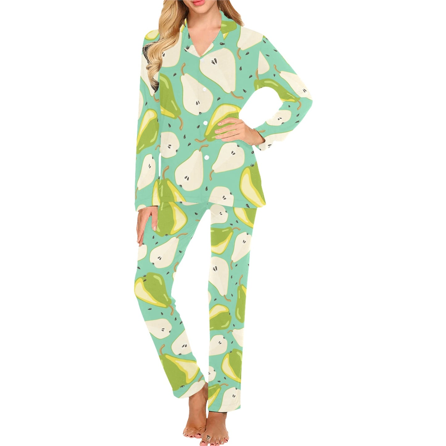 Pear Pattern Print Design PE04 Women's Long Pajama Set