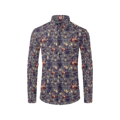 Creepy Graveyard Print Design LKS301 Men's Long Sleeve Dress Shirt