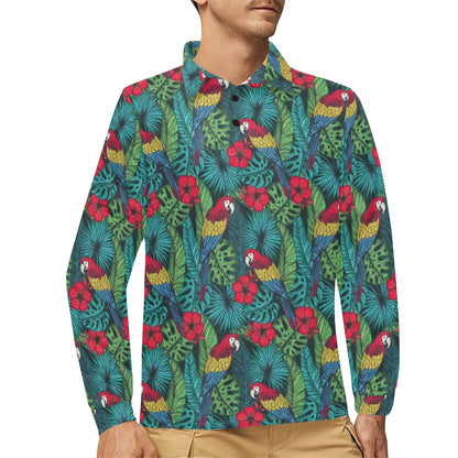Parrot Pattern Print Design A05 Long Sleeve Polo Shirt For Men's