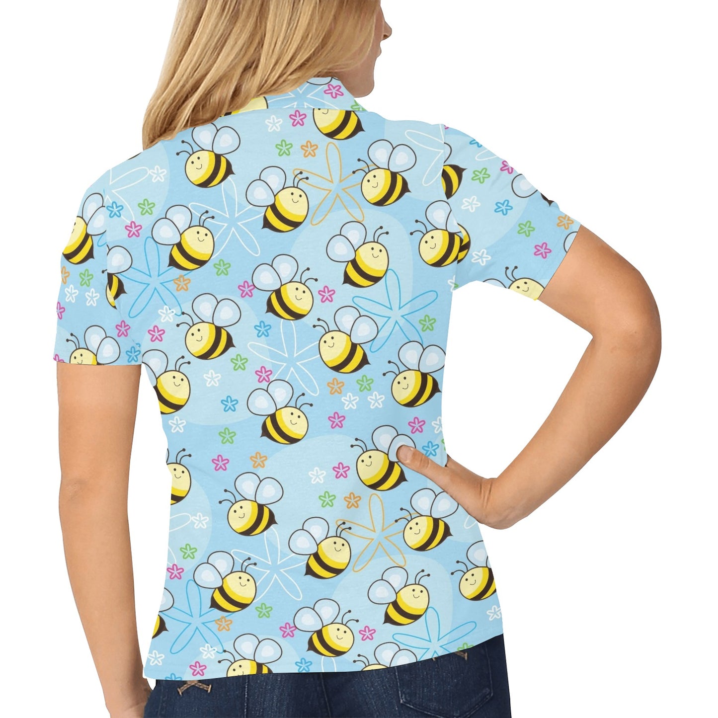 Bee Pattern Print Design BEE03 Women's Polo Shirt