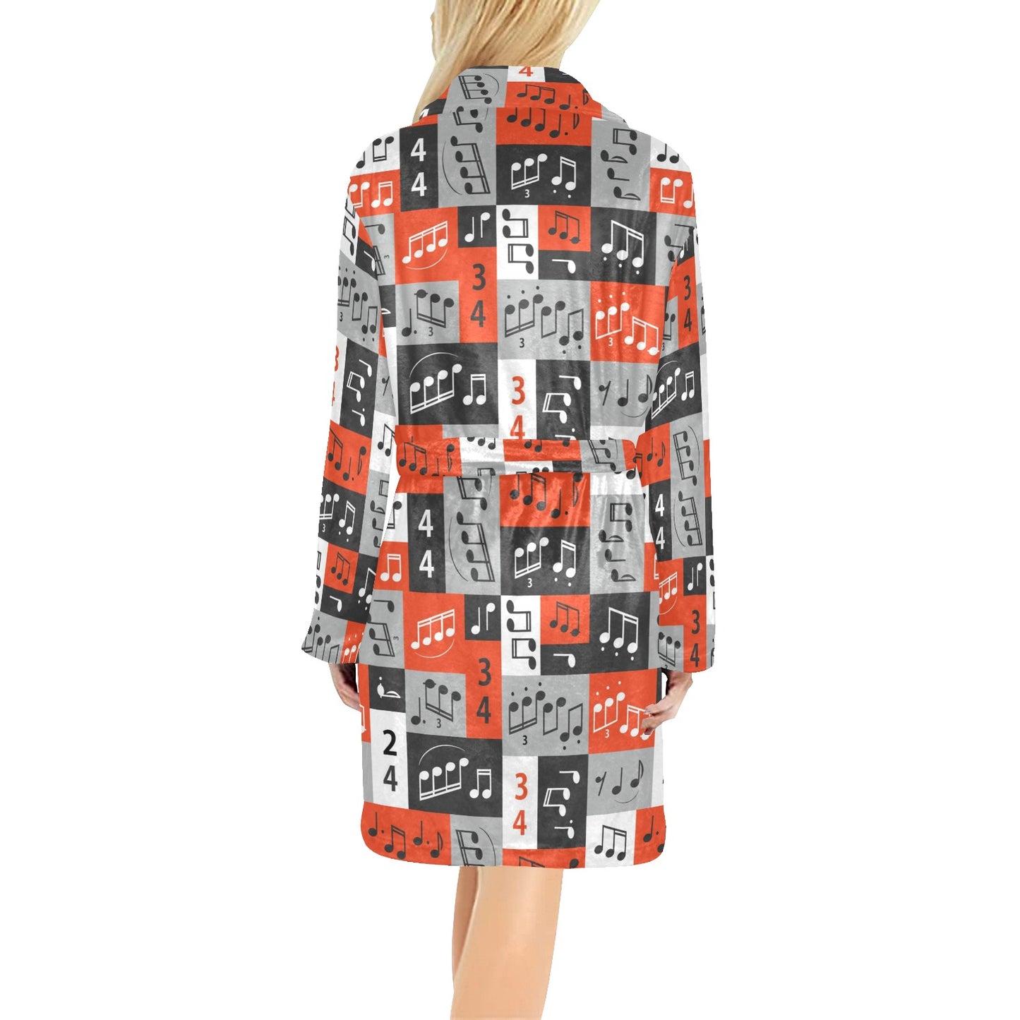 Music Note Design Themed Print Women's Fleece Robe