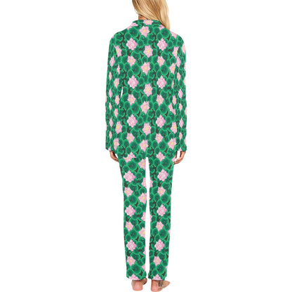 Water Lily Print Design LKS303 Women's Long Pajama Set