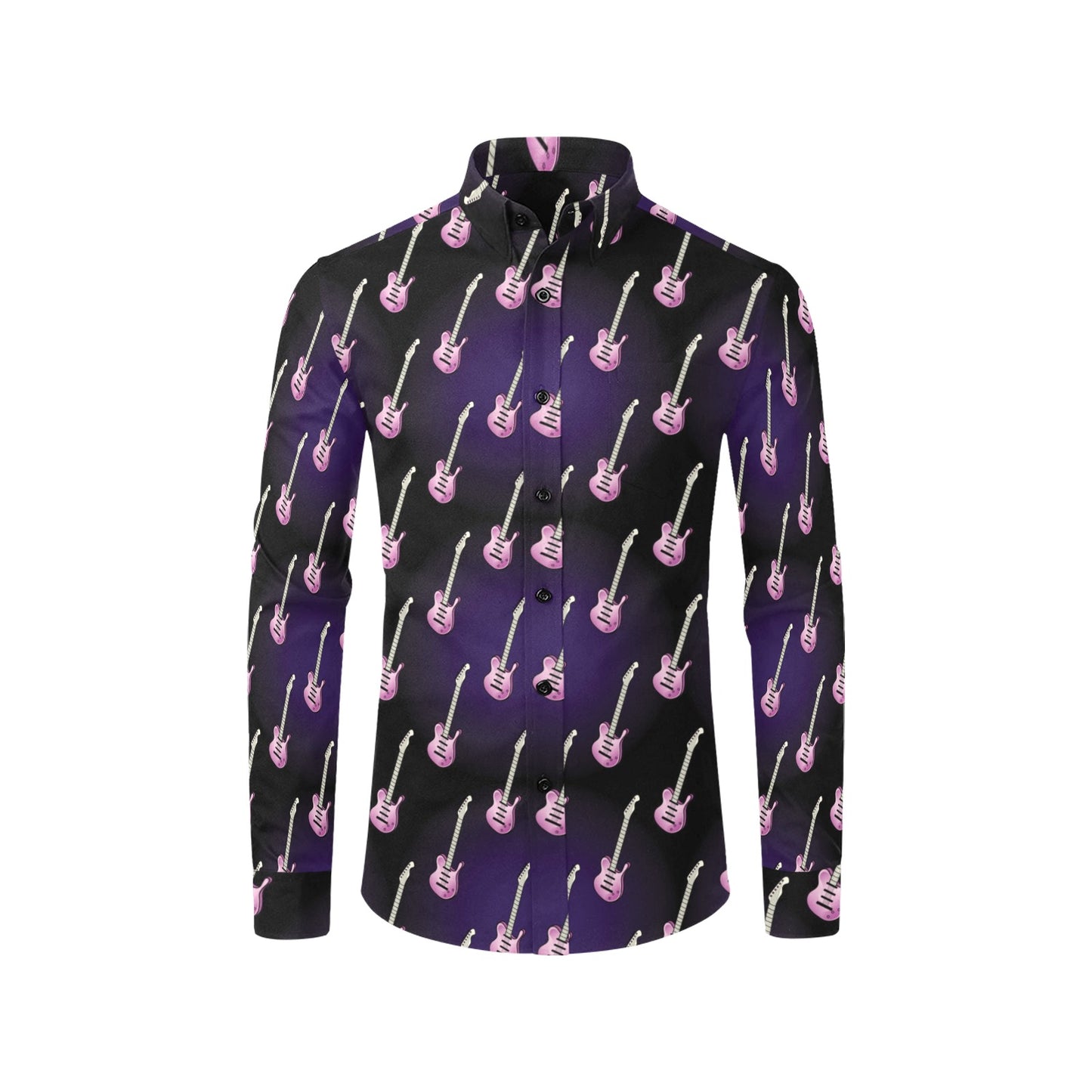 Electric Guitar Print Design LKS405 Men's Long Sleeve Dress Shirt